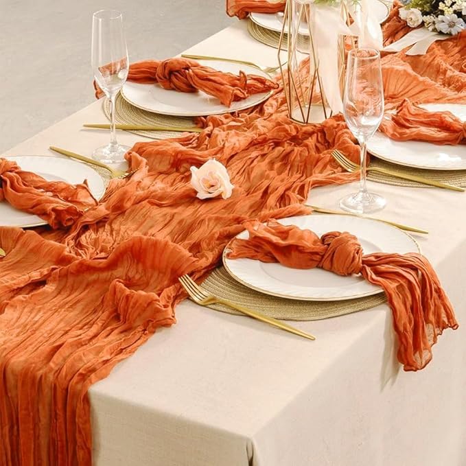 10 Packs Orange Halloween Table Runner Cheesecloth 10FT Fall Burnt Orange - Image 7