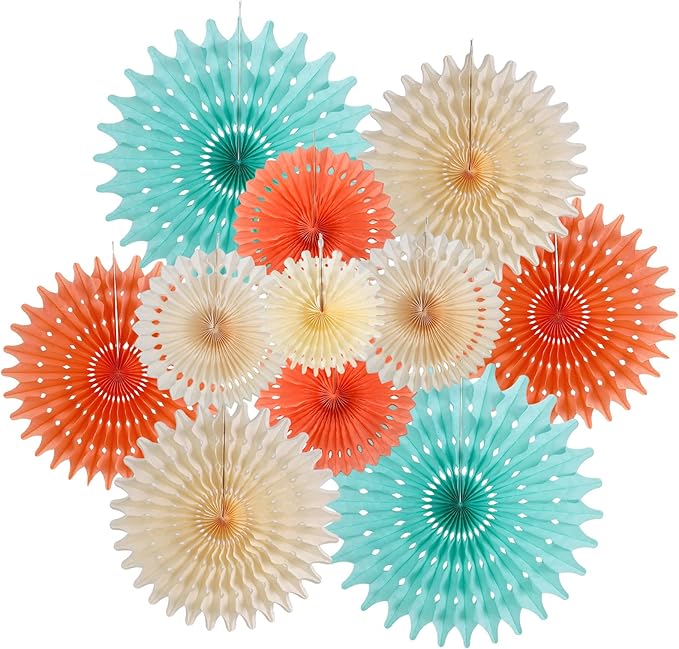 SUNBEAUTY Pack of 11 Hanging Honeycomb Paper Fans Party Decoration Paper by SUNBEAUTY