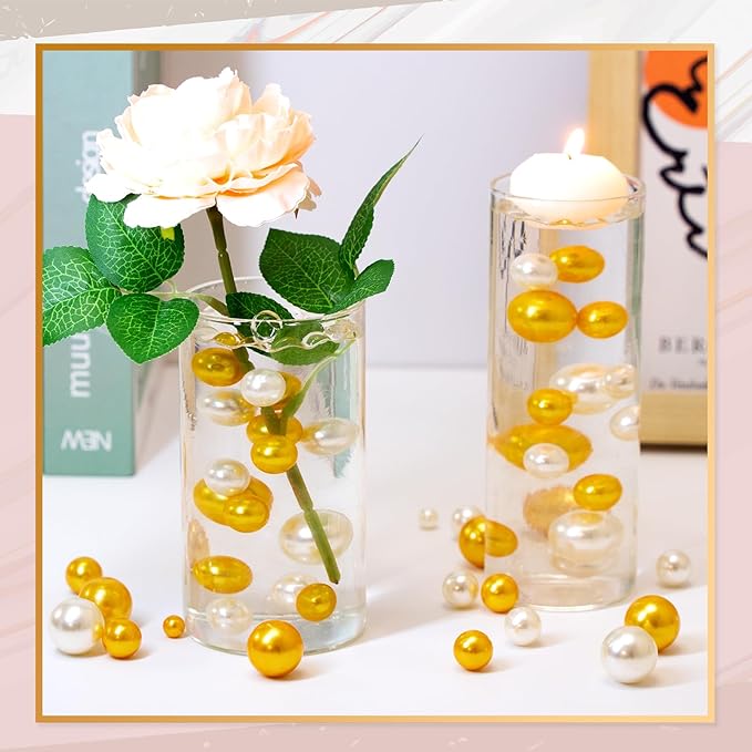 300Pcs Vase Filler Ivory and Golden Yellow No Hole Faux Pearl Beads - Image 5