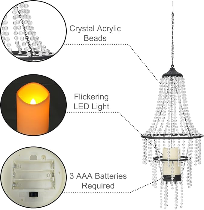 Battery Operated Hanging Chandelier Outdoor Indoor, 28” Modern Acrylic Crystal - Image 4