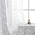VISIONTEX White Leaves Sheer Voile Curtains, Decorative Embroidery Rod Pocket by VISIONTEX
