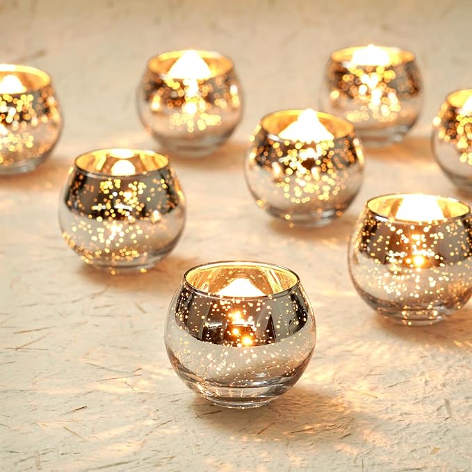Homemory 36 Pcs Silver Votive Candle Holders, Round Mercury Glass Candle Holder by Homemory
