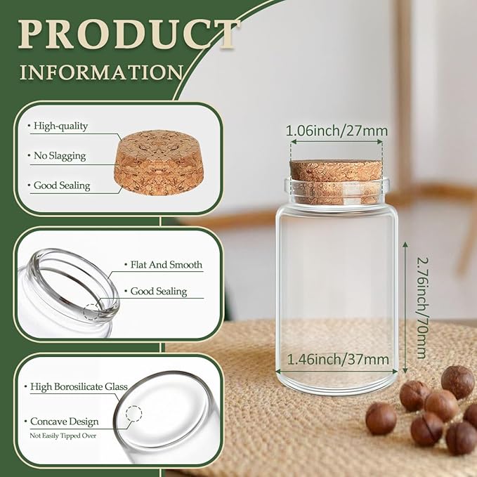 JIUYUE 40 pcs 50 ml Small Glass Cork Bottles, Cork Decoration - Image 2