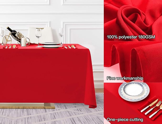 Surmente Red Tablecloth 90 x 132-inch Rectangular Polyester Table Cloth - Image 2