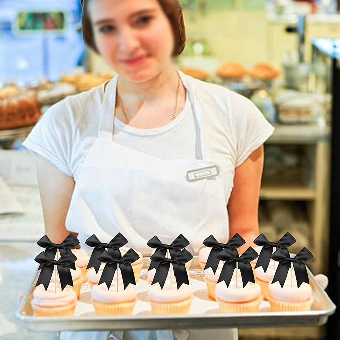 24 PCS Bow Cupcake Toppers Bowknot Cake Toppers Bow Cupcake Picks Bowknot - Image 7