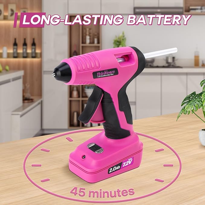 Cordless Hot Glue Gun, 7.2V Pink 15s Fast Preheating Glue Gun Set - Image 4