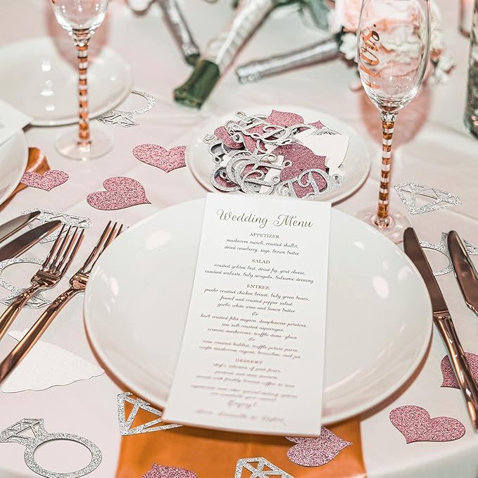 Zhanmai 240 Pieces Wedding Table Confetti, Glitter Rose Gold Heart Silver - Image 7
