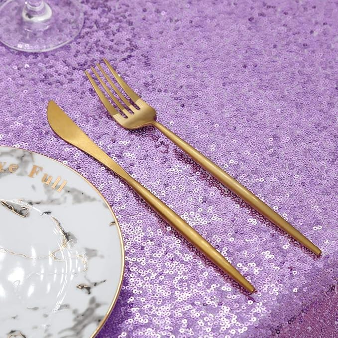 QueenDream Sequin Tablecloth 90"x132" Lavender Party Tablecloth Rectangular - Image 3
