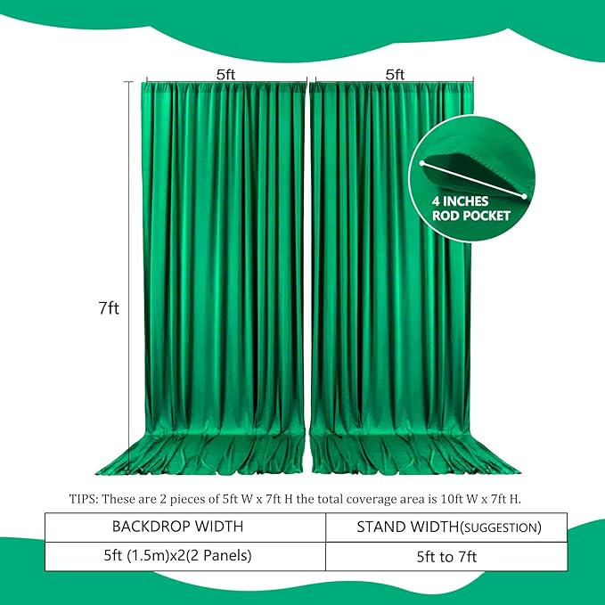 2 Panels Deep Green Backdrop Curtain, 10 x 7 Feet Background Curtains - Image 2
