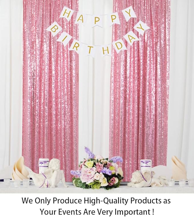 ShinyBeauty Sparkle Backdrop Curtain Fuchsia Pink 2 Panels Set Sequin Photo - Image 2