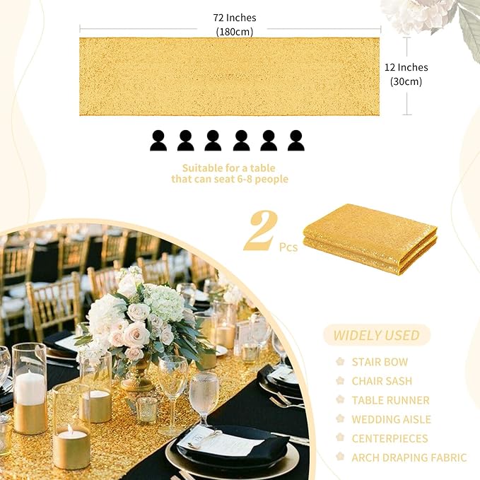 Sequin Table Runners 2 Pieces Gold Table Runners 12x72 Inch Glitter Dining - Image 3