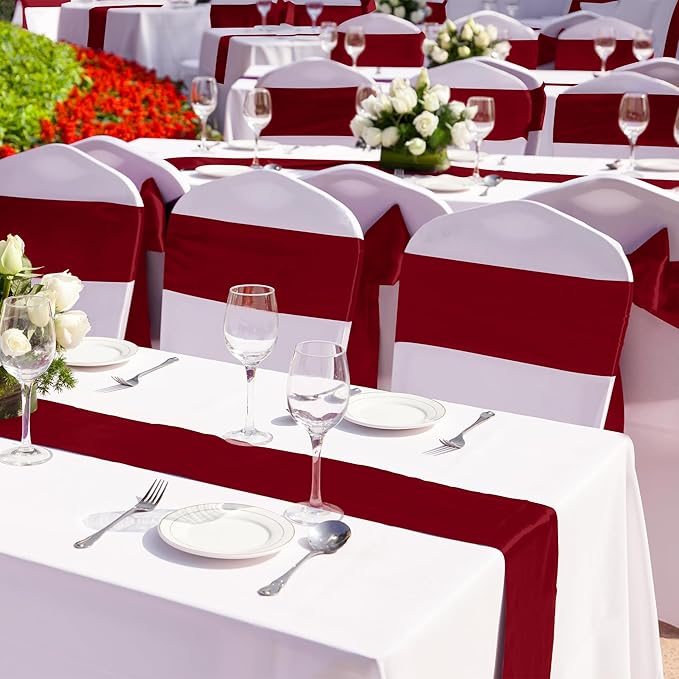 Aneco 16 Pack Satin Table Runner 12 x 108 Inch Burgundy Long Wedding Satin Silk - Image 5