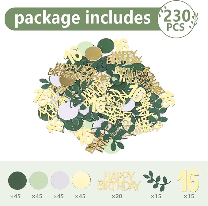 Sage Green 16th Happy Birthday Confetti, 16th Birthday Table Decorations - Image 2