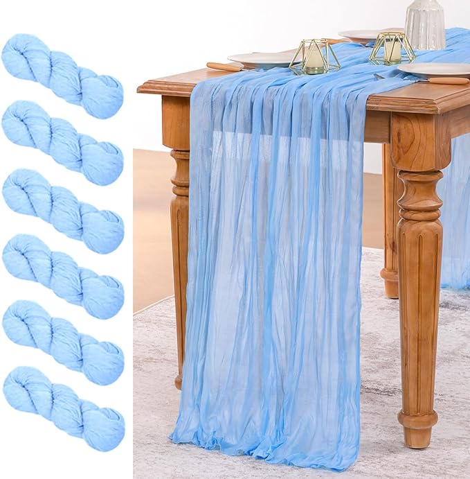 MLMW 6 Pack Light Blue Cheesecloth Table Runner Boho Gauze Rustic Cheese Cloth by MLMW