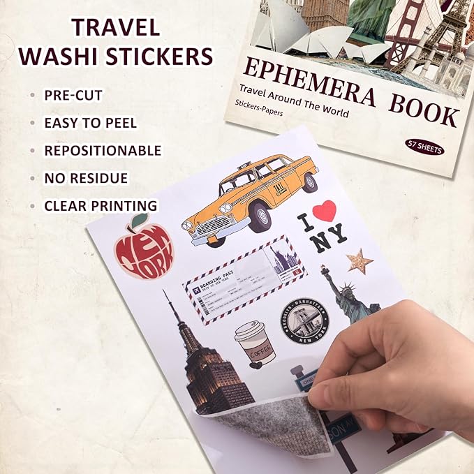 57 Sheets Vintage Travel Scrapbook Sticker Book, 500+ Vintage & Modern Stickers - Image 5