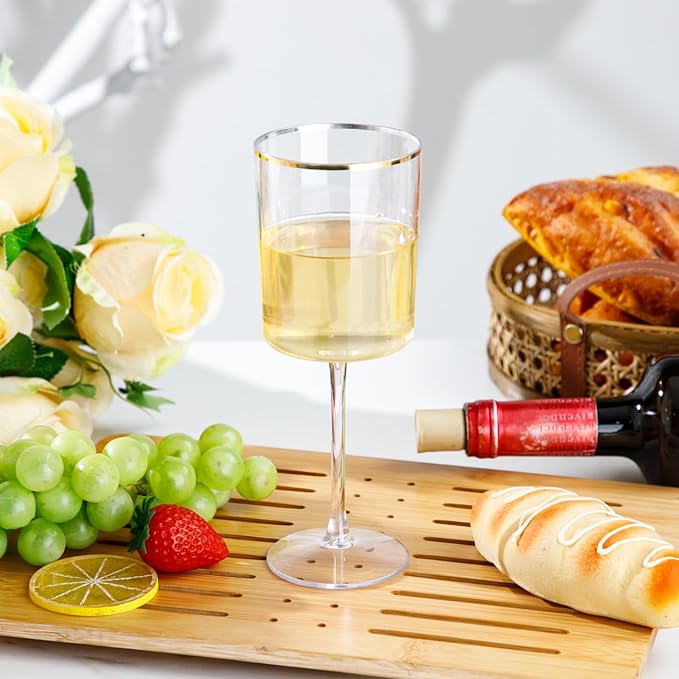 Ciaell 12 Pack Plastic Wine Glasses - 10 Oz Plastic Wine Glasses - Gold Rim - Image 5