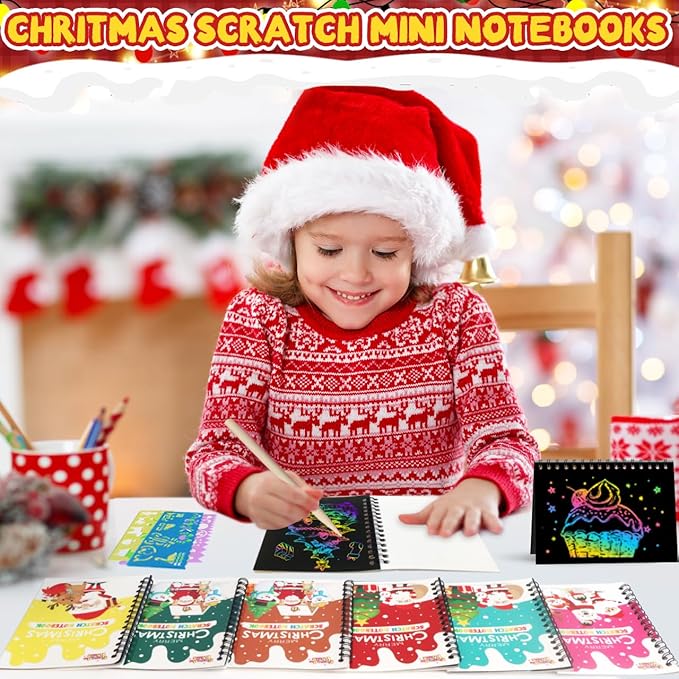 Party Favors for Kids: 16 Pack Christmas Rainbow Scratch Art Notebook Classroom - Image 2