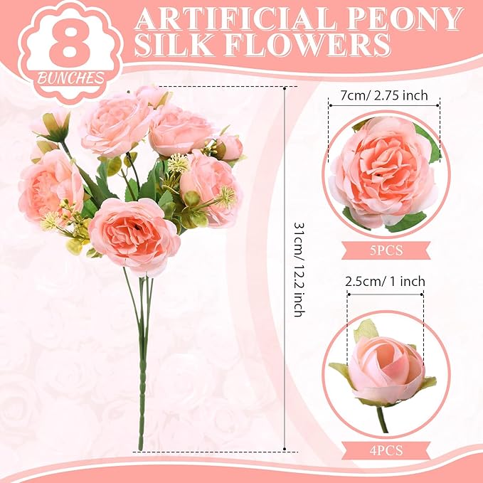8 Bundles Artificial Peonies Flowers Boho Faux Flowers Arrangements Artificial - Image 2