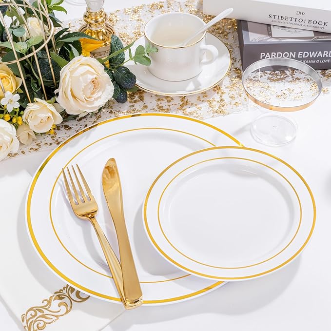 NOCCUR 700PCS Gold Disposable Dinnerware Set - Image 6