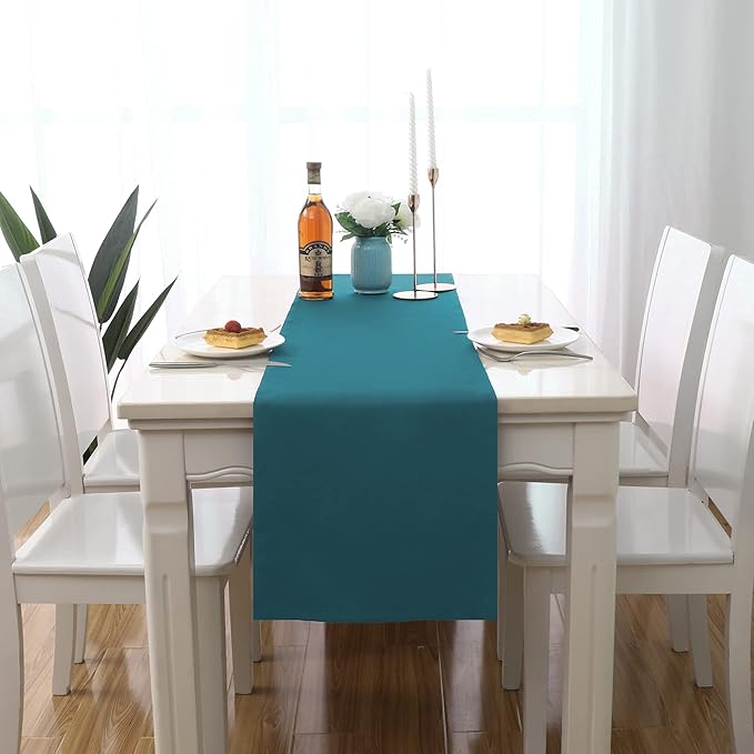 DUALIFE 2 Panels Teal Table Runner 72 Inch Long Soft Cloth Table Runner by DUALIFE