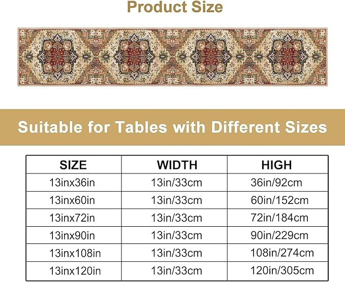 Boho Bohemia Style Table Runner, Vintage Yellow Brown Retro Flower Rustic - Image 2