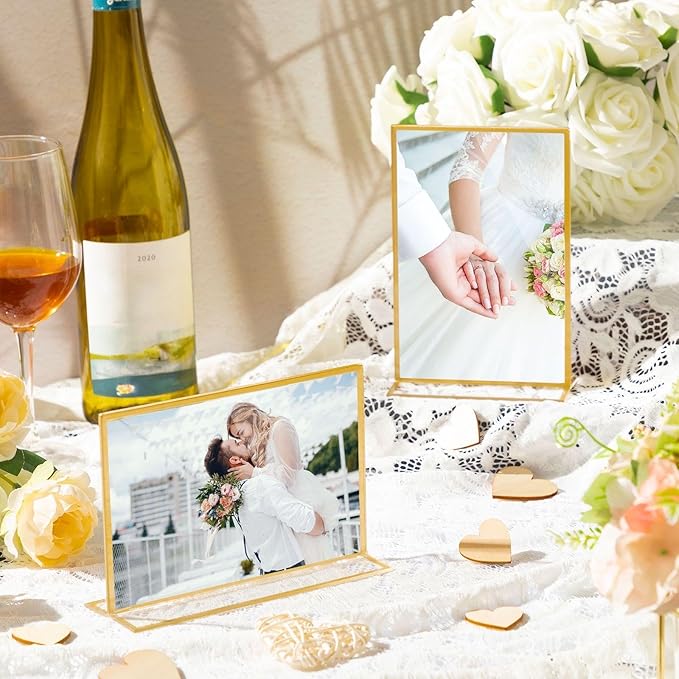 Hoteam 18 Pack Acrylic Sign Holder 4 x 6 Inch Gold Frames Wedding Table Number - Image 6