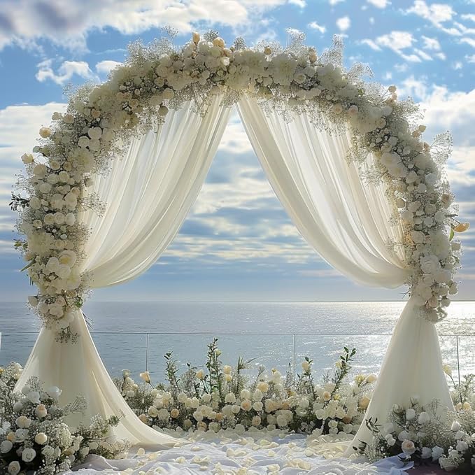 Wedding Arch Draping Fabric 1 Panel 28.7" x 20FT Ivory Sheer Chiffon Backdrop - Image 4
