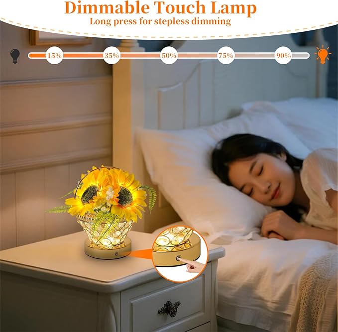 Birthday Gifts for Women, Gift Basket for Mom Sunflower Cordless Table Lamp - Image 4