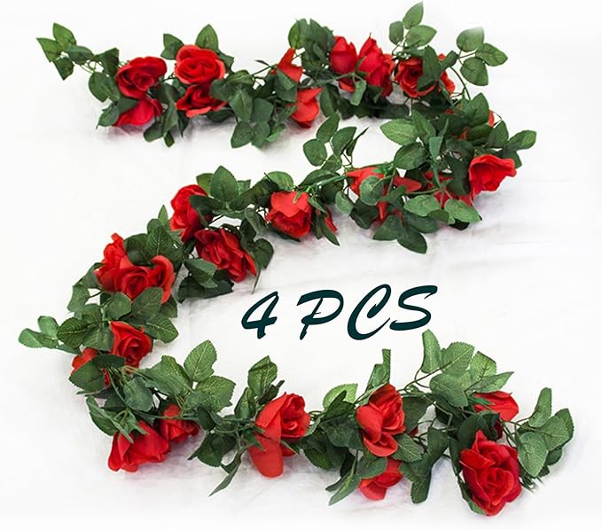 4 Pack Artificial Rose Vine Garland Fake Roses Flowers Plants Vines Hanging by MUYG