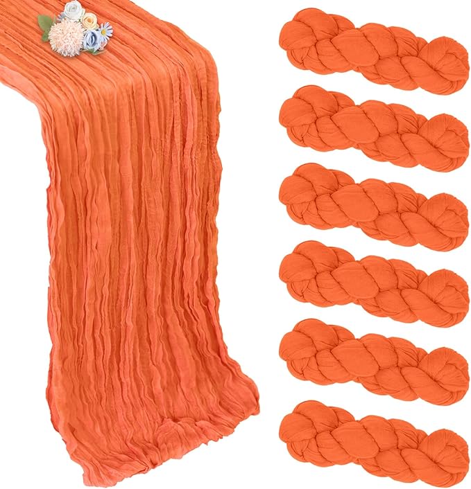 6 Pack Fall Thanksgiving Table Runner Orange 10ft Boho Gauze Fabric Cheesecloth by Pepmily
