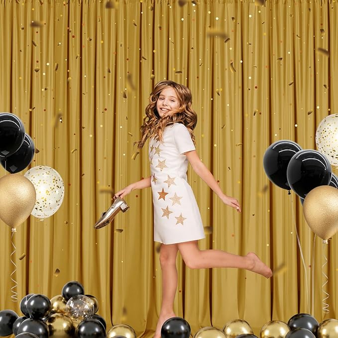 Sugargirl 10x10FT Gold Backdrop Curtains Polyester Photo Backdrop Drapes - Image 7