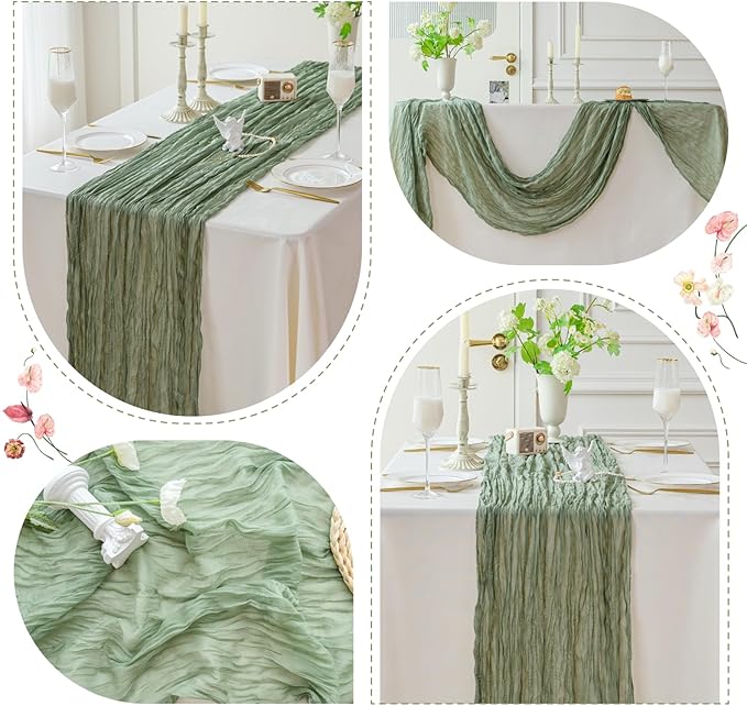 Sioloc 1 Pack Sage Green Cheesecloth Table Runner Fall Autumn Decor - Image 6