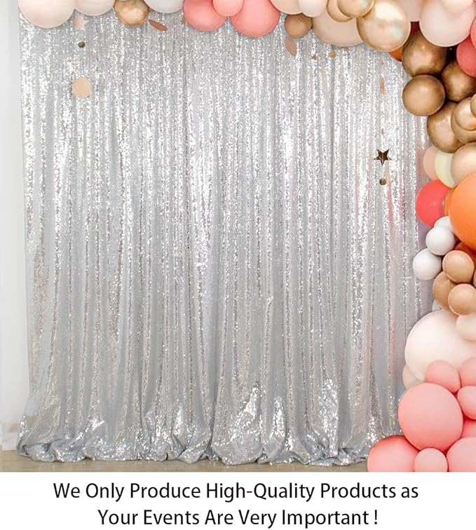 ShinyBeauty 8FTx10FT Silver Sequin Backdrop | Sparkle Drapes - Image 2