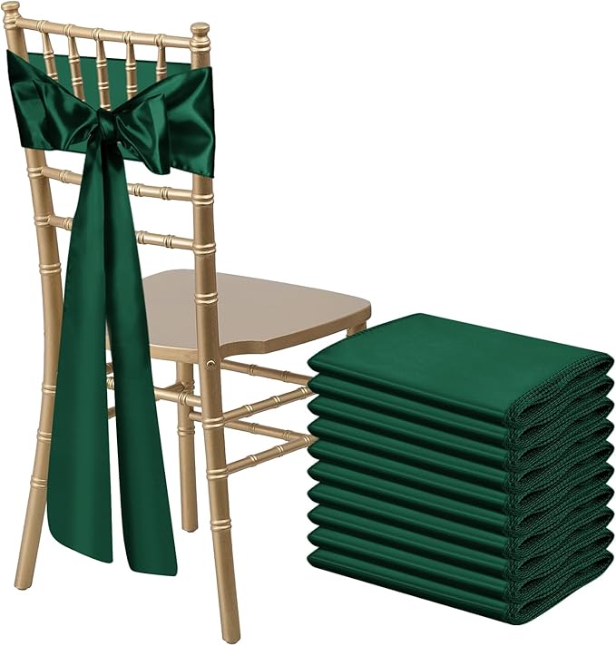 10 PCS Forest Green Satin Chair Sashes Bows Universal Chair Ribbon Ties Back by LooksForwardtoSeeingYou