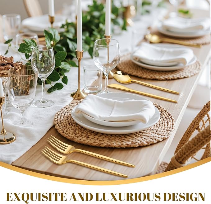 PULOTE 300PCS Gold Plastic Silverware Set Disposable - Image 8