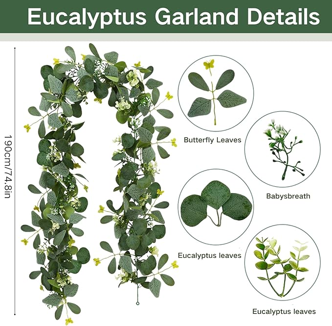 ASTRYAS 2 Pack 6.23Ft Artificial Eucalyptus Garland - Image 4