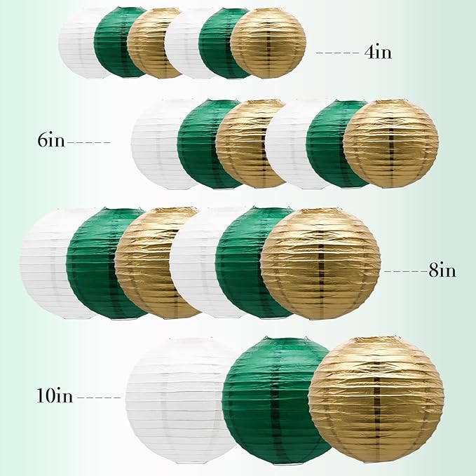 ADLKGG Green Gold Paper Lanterns Party Decorations, Round Hanging Lantern - Image 2