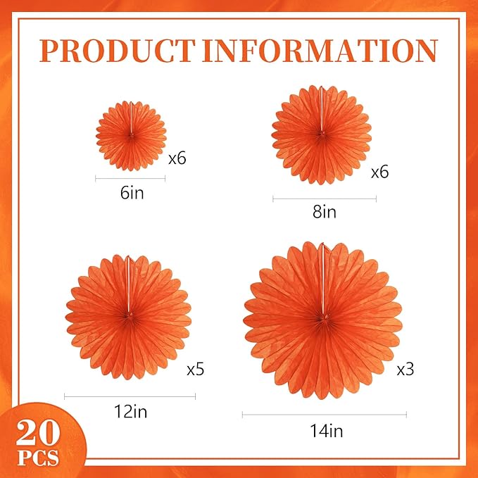 20 Pcs Orange Hanging Paper Fan, Hanging Honeycomb Round Paper Fans - Image 2