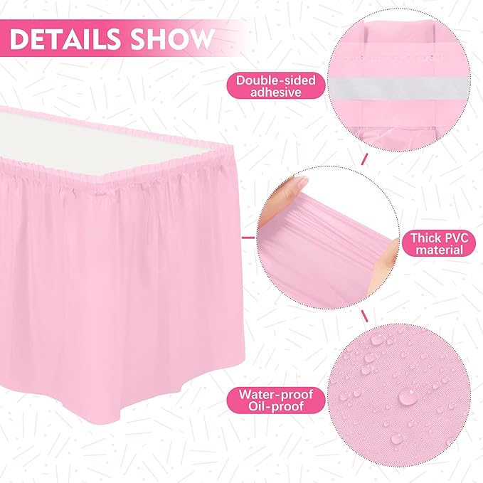 TURSTIN 2 Pieces Pink Plastic Table Skirts 14 x 29 Feet - Image 3