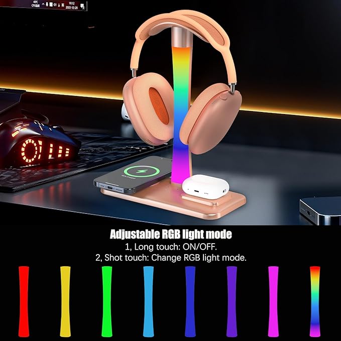Headphone Stand with Wireless Charger, Gaming HeadsetStand with RGB Light Mode - Image 3