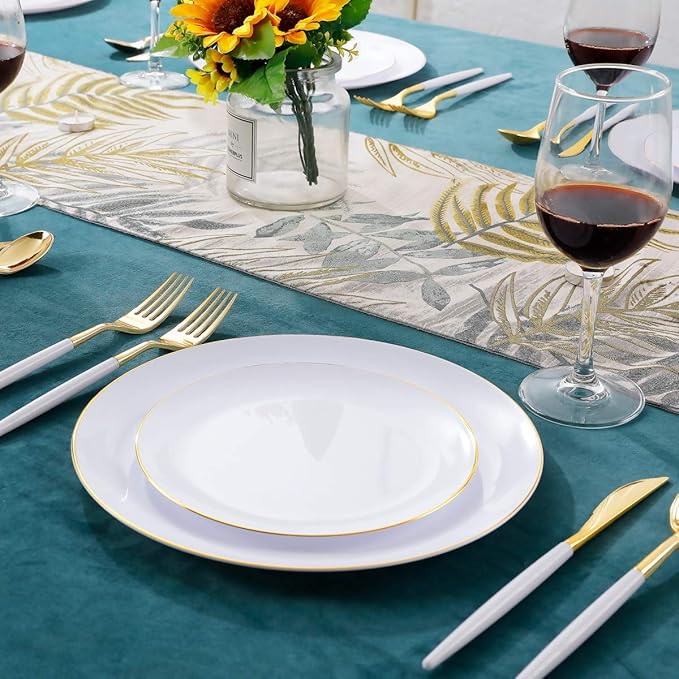 Supernal 150pcs White and Gold Plastic Plates, 30 Forks, 30 Knives, 30 Spoons - Image 5