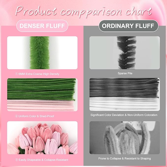 400 Pcs Soft Craft Pipe Cleaners Flowers, 4 Colors Chenille Stems Bulk - Image 5