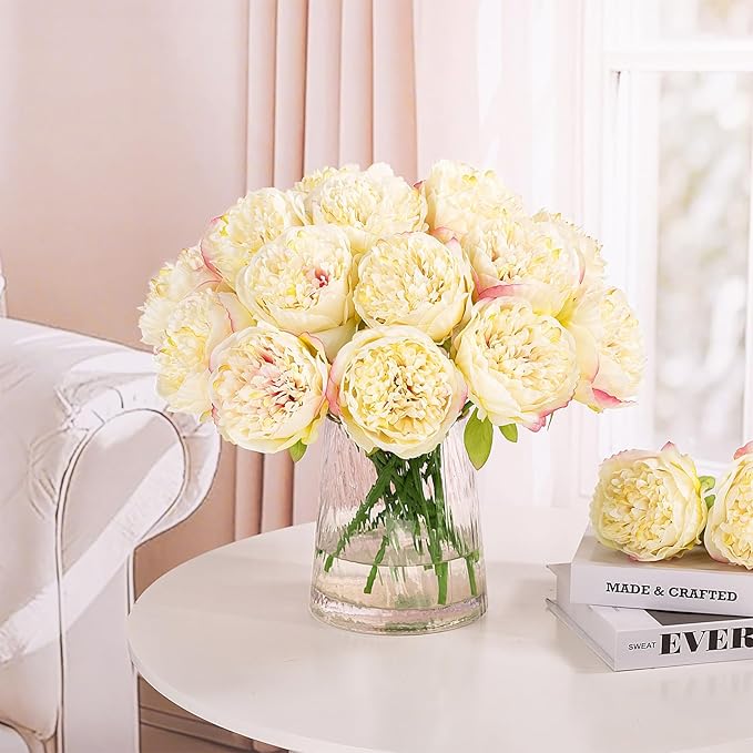 U'Artlines 2 Bouquet 10 Heads Artificial Peony Silk Flower Leaf Home Office - Image 6