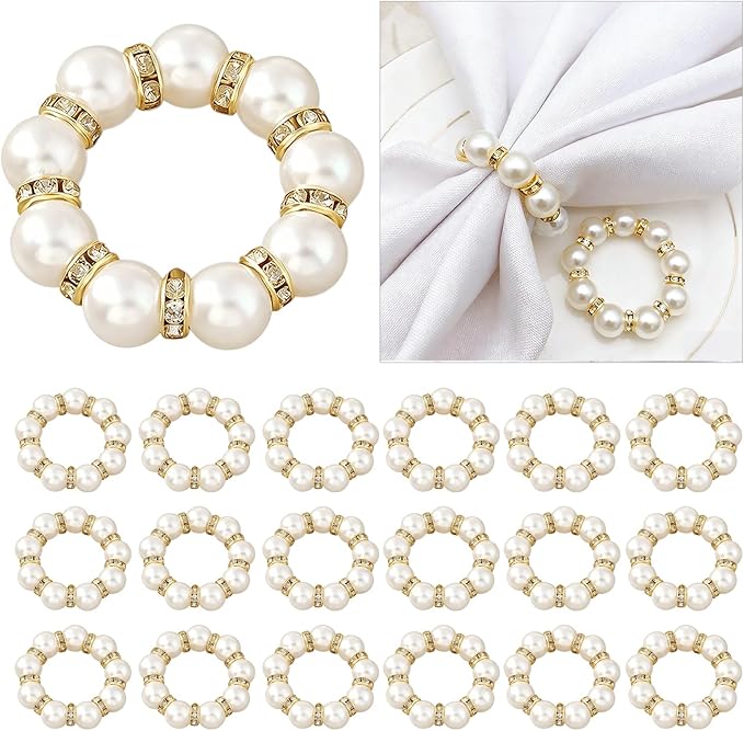 50Pcs Pearl Napkin Rings, Wedding and Formal Dinner Table Decor by Unknown