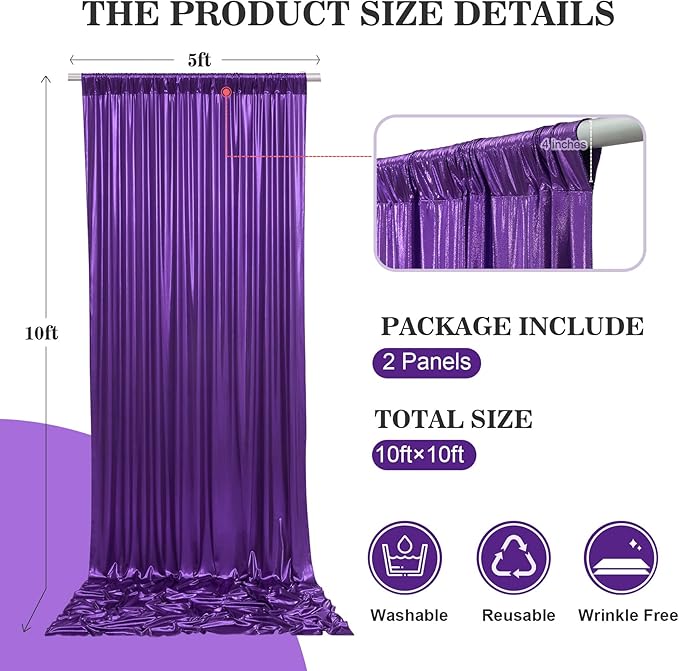 10x10ft Thick Purple Glitter Backdrop Curtain Panels - Image 5