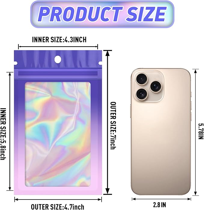 Funfery 100 Pack Holographic Bags, Resealable Bag - Image 2