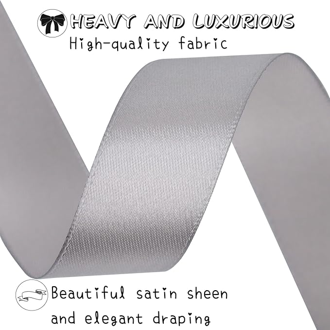 Gray Solid Satin Ribbon 1 Inch 25 Yards Solid Polyester Fabric Ribbon - Image 4