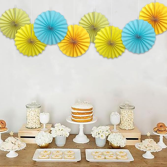 BARTHEW Yellow Birthday Decorations, DIY Yellow Paper Fans Hanging Decoration - Image 7