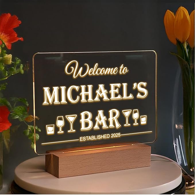 Personalized Bar Gifts for HOME BAR, Custom Name Date Acrylic Light Up Signs - Image 8