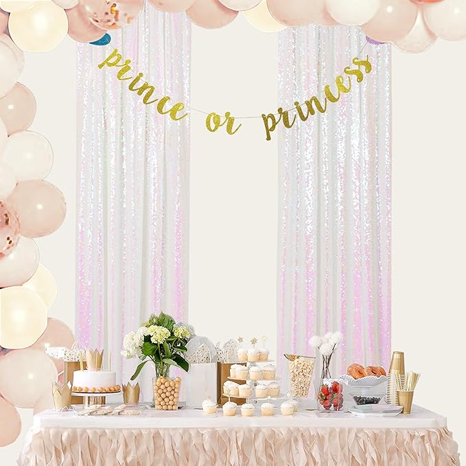 ShinyBeauty 8 Panels Iridescent White Sequin Backdrop | 2Ft x 8Ft Sparkly Photo - Image 5